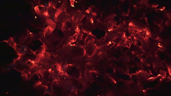 Burning Coal.  of Red Hot Coals Glowed in the Stove. alt