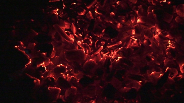 Burning Coal.  of Red Hot Coals Glowed in the Stove.