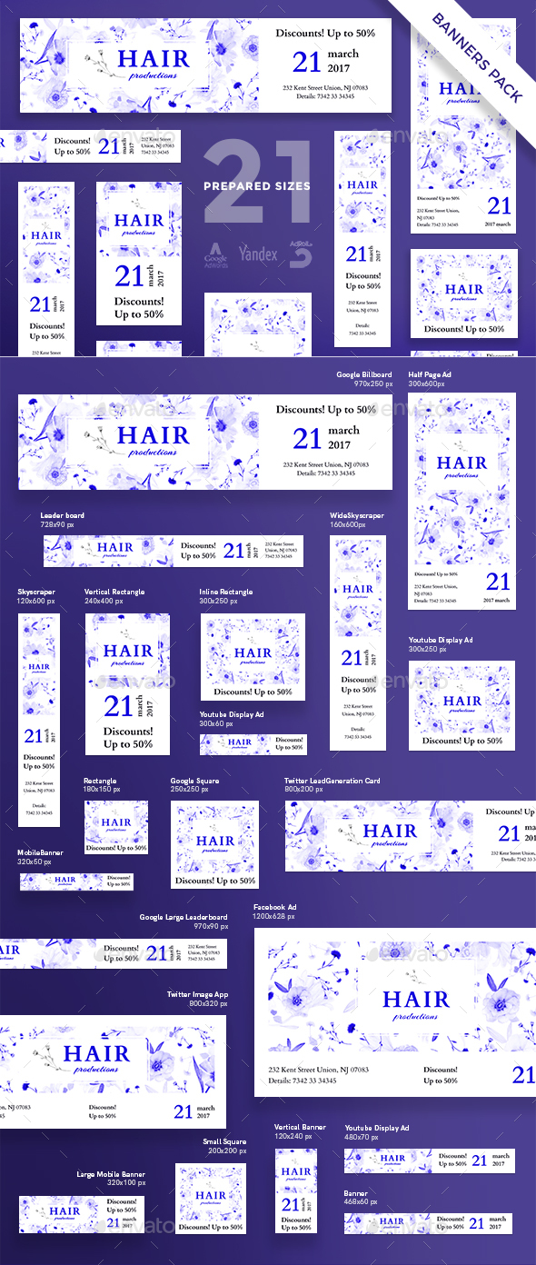 Hair Productions Banner Pack - Banners & Ads Web Elements