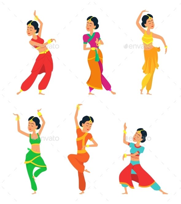 Indian Dancers Isolate on White Background - People Characters