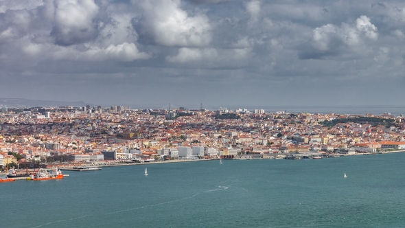 View of Lisbon with Sailboats