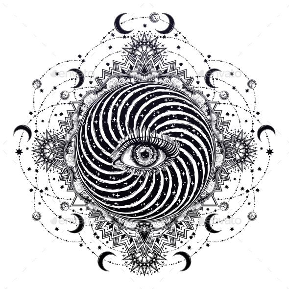 Eye of a Human in Vortex Hypnotic Warp Hole - Conceptual Vectors