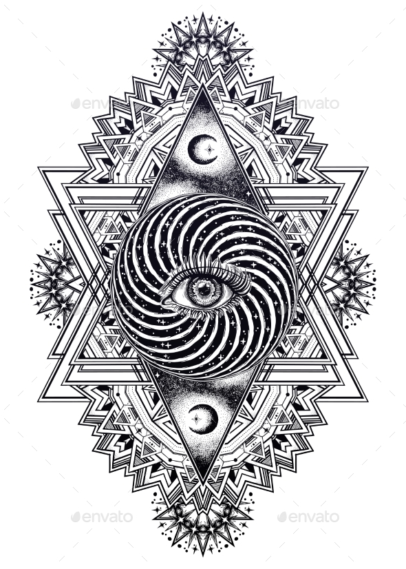 Triangle Composition with Sacred Geometry Eye. - Religion Conceptual