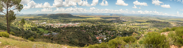 Panorama of Ficksburg in South Africa and Maputsoe in Lesotho - Stock Photo - Images