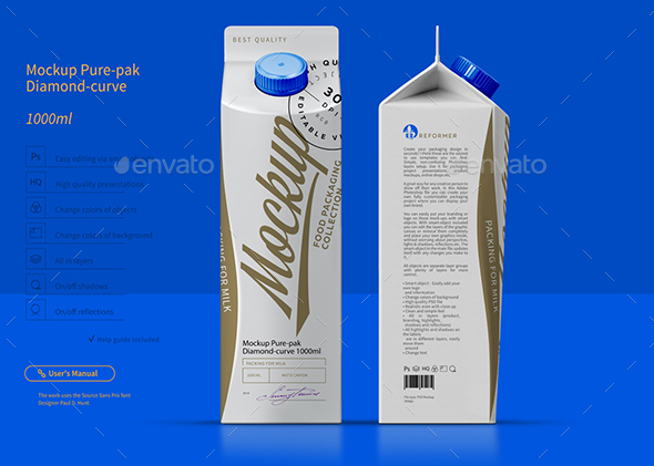 Mockup Pure-Pak Diamond-Curve 1000ml - Packaging Product Mock-Ups