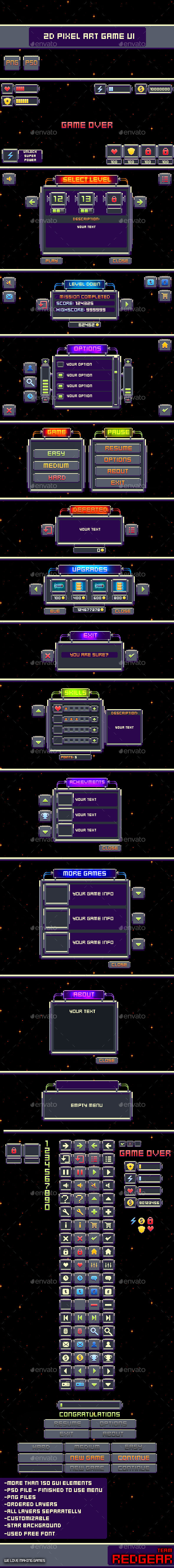 2D Pixel Art Game UI - User Interfaces Game Assets