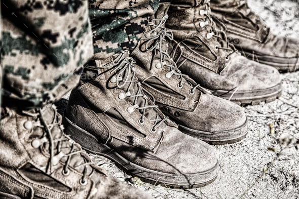 Combat boots in the desert - Stock Photo - Images