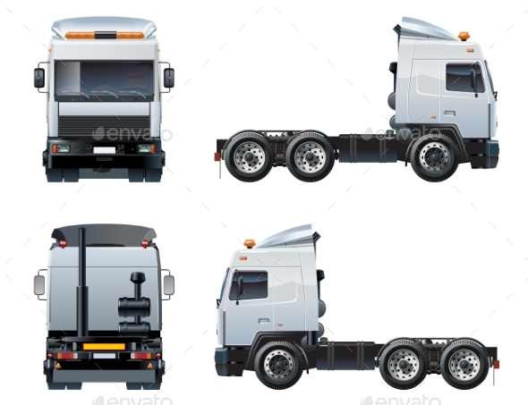 Vector Semi-Truck Template Isolated on White - Man-made Objects Objects