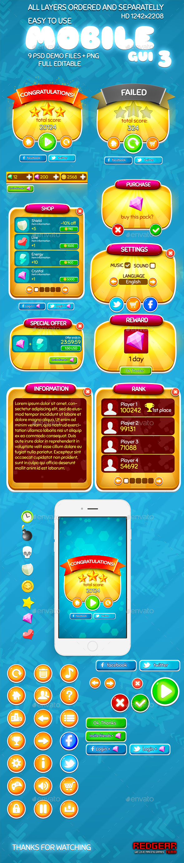 Mobile Game UI Pack #3 - User Interfaces Game Assets