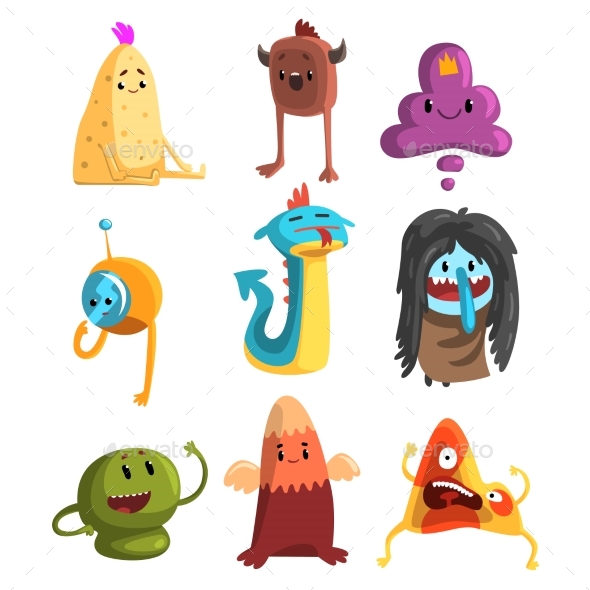 Cartoon Flat Vector Set of Monsters - Miscellaneous Characters