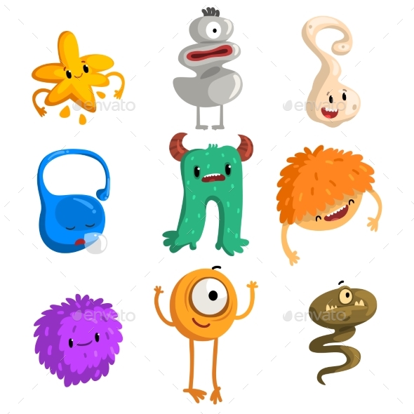 Flat Vector Set of Monster Cartoons - Miscellaneous Characters
