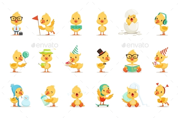 Little Yellow Duck Different Emotions - Animals Characters