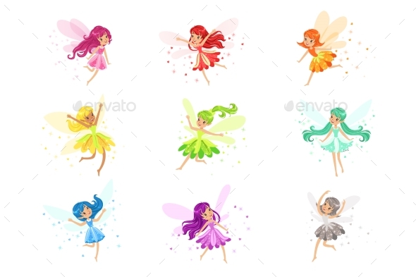 Colorful Rainbow Set of Fairies - People Characters