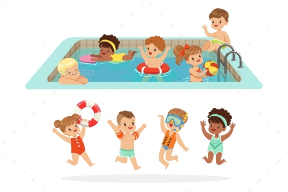 Small Children Having Fun in Pool - People Characters