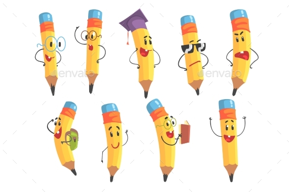 Humanized Pencil Character With Arms and Face - Miscellaneous Vectors