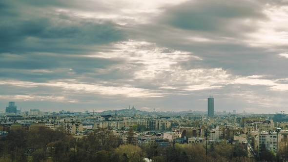 Sequence of Paris, France - Rooftops in Paris with the Sacre-Coeurr in the Background. Cloudy Day alt