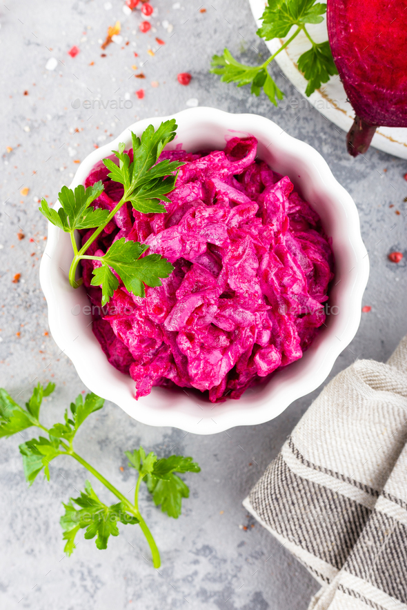 Beet salad. Vegetable salad of boiled beet Stock Photo by sea_wave