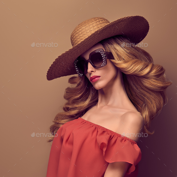 Sensual Beautiful Woman, Vintage Trendy Sunglasses - Stock Photo - Images