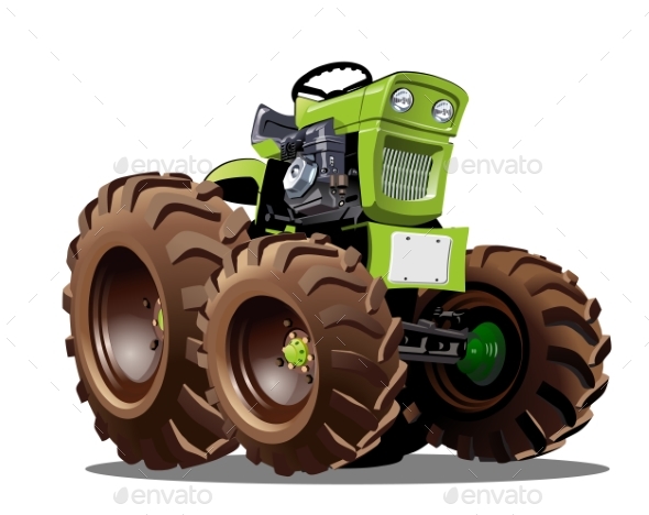 Vector Cartoon Tractor - Man-made Objects Objects