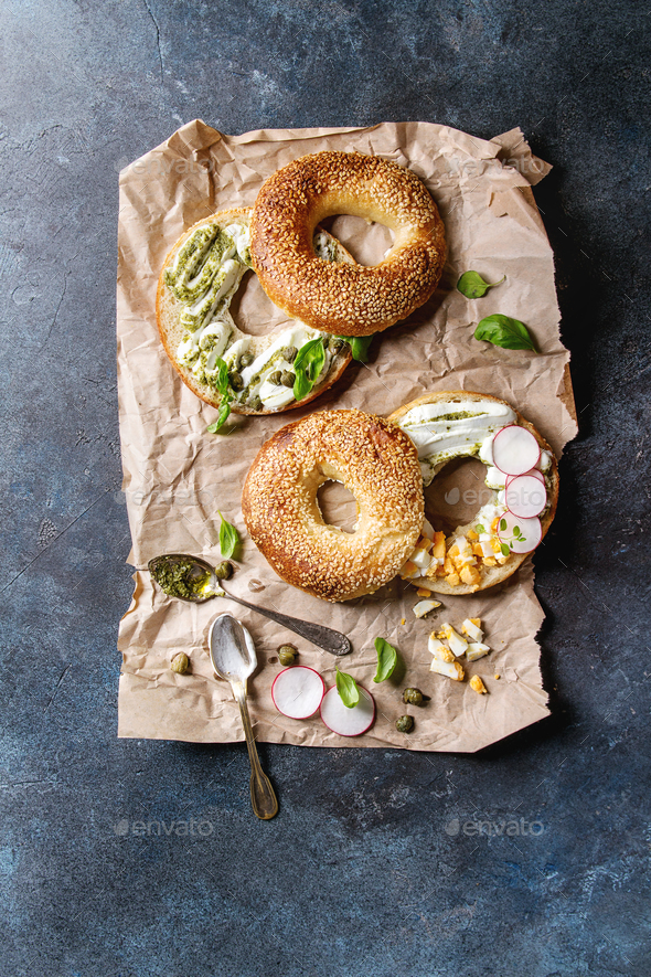 Bagels with cream cheese - Stock Photo - Images