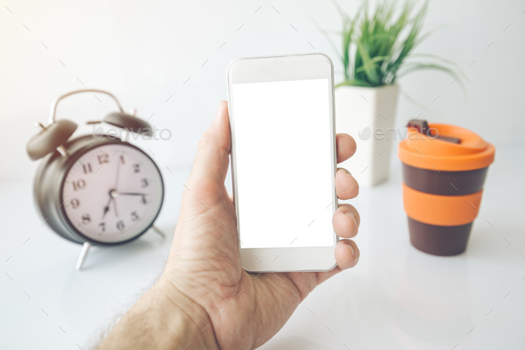 Mobile phone morning routine - Stock Photo - Images