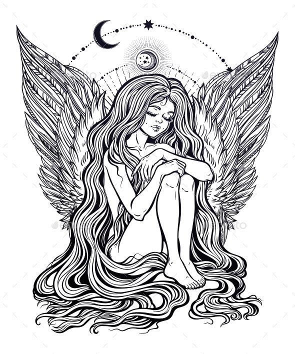 Girl Angel with Long Wavy Hair Falling Down - Miscellaneous Characters