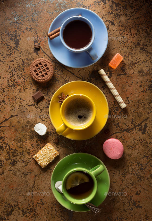 cup of coffee, tea and cacao Stock Photo by seregam | PhotoDune