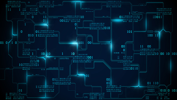 Abstract Electronic Circuit Board with Binary Code, Matrix Background