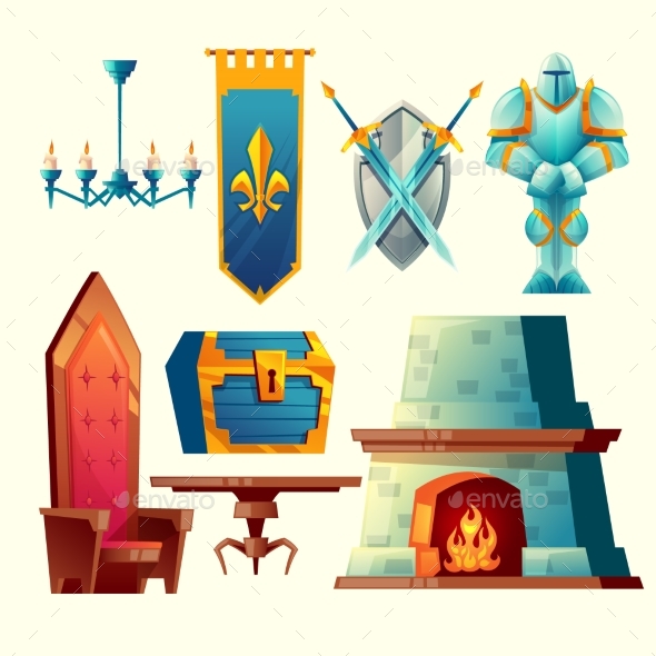 Vector Interior Objects for Fantasy Game Design - Man-made Objects Objects