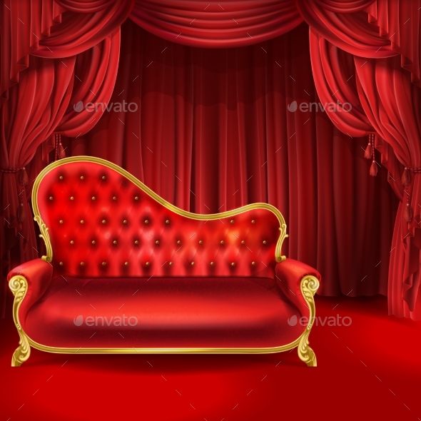 Theater Vector Concept with Red Sofa - Man-made Objects Objects