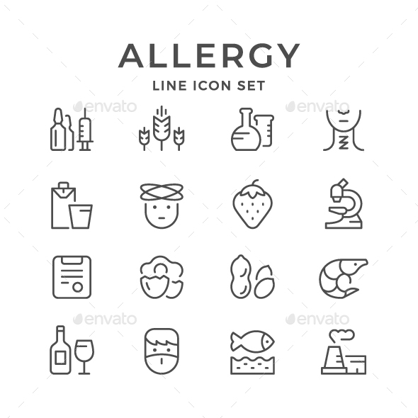 Set Line Icons of Allergy - Man-made objects Objects