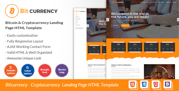 Bitcurrency - Bitcoin and Cryptocurrency Landing Page HTML Template