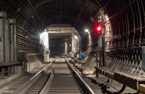 Traffic lights with red light in the tunnel of the metro Stock Photo by ...