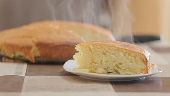 Vapor Rising From Slice of Fresh Baked Domestic Pie