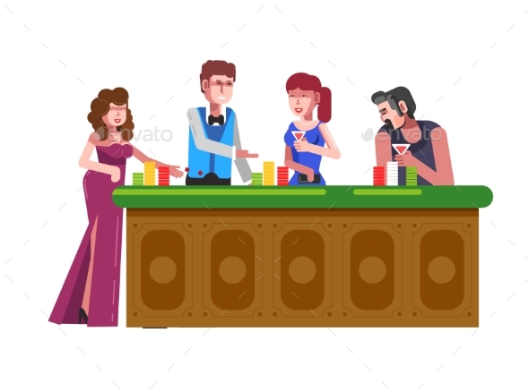 People Playing Casino Poker Vector Gambling Bets - Miscellaneous Vectors