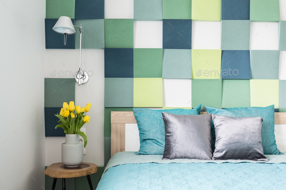 Colorful bedroom interior with tulips Stock Photo by bialasiewicz | PhotoDune