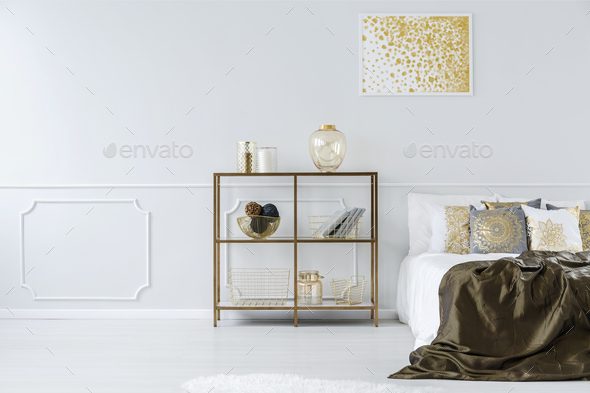 Gold and white bedroom interior Stock Photo by bialasiewicz | PhotoDune