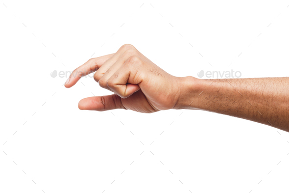 Male hand measuring something, cutout, gesture - Stock Photo - Images