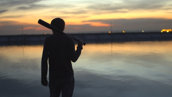 1 Guy with Bat in Hand Go. Man Hit Through Air alt