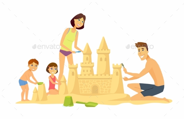 Children on the Beach - Cartoon People - People Characters