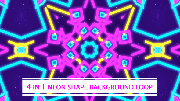 4 in 1 Neon Shapes Background Loop