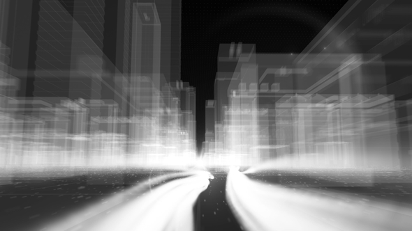 Abstract Seamless Loop Animation of Fiber Optic Cables Carrying Information Into Wireframe City alt