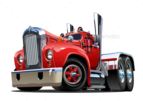 Cartoon Retro Semi Truck - Man-made Objects Objects