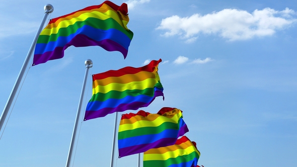 Waving LGBT Pride Flags Against the Sky alt