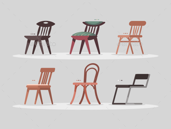 Set of Chairs for Home and Office Interior - Objects Vectors