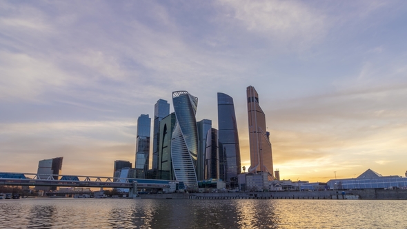 Moscow City Business Center and Blue Sky at Sunset. Russia alt