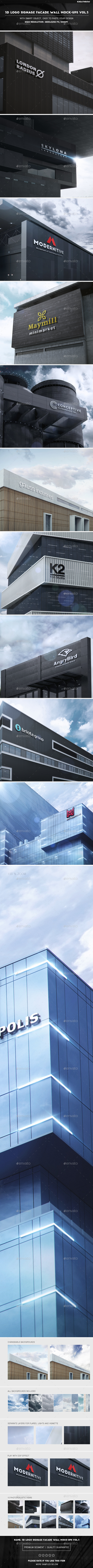 3D Logo Signage Facade Wall Mock-Ups Vol.3 - Logo Product Mock-Ups
