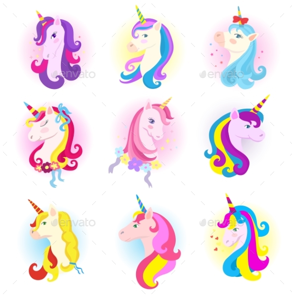 Unicorn Vector Cartoon Horse Character with Magic - Animals Characters