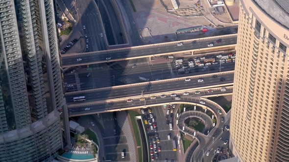 Huge Modern Intersection in Dubai , View From Top