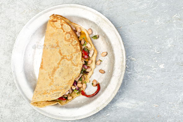 Buckwheat Pancake. Mexican Quesadilla. - Stock Photo - Images